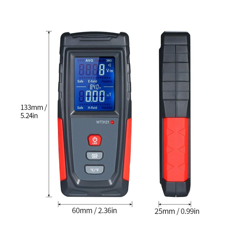 EMF Meter USB Rechargeable, Radiation Detector for Electromagnetic Field and Temperature Precise for Home Appliances