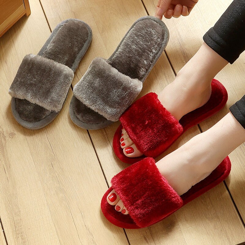 Zapatillas de casa de piel sintética para mujer, zapatos cálidos a la , planos sin cordones, deslizantes, negros, rosas, cómodas, para el hogar, para invierno