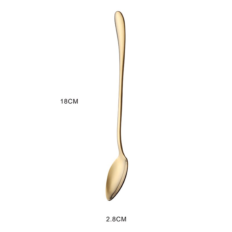 Colorful stainless steel dinner spoons, metal laddle long handle soup spoon, cooking, kitchen table spoon, soup scoop, dinner: Gold oval