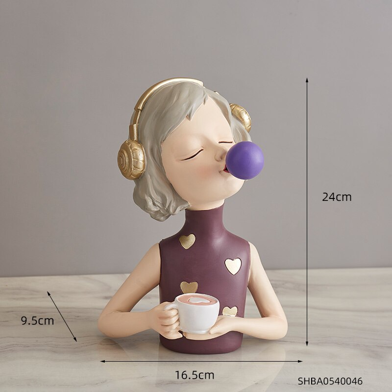 Nordic Sweet Dreamy Bubble Girl Sculpture Storage Lipstick Fruit State Living Room Decoration Bedroom Decor Accessories: Coffee-purple