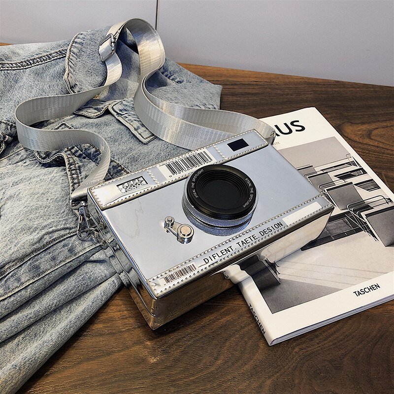Sølv & sort retro kamera stil kvinder punge og håndtasker crossbody taske kvindelig skuldertaske afslappet clutch taske bolsas