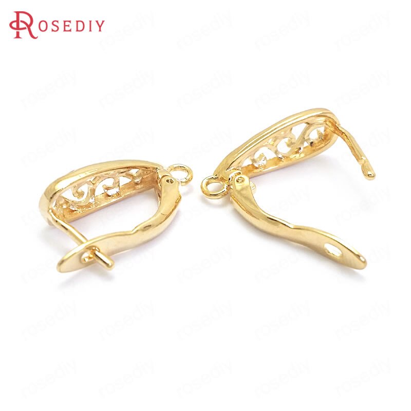 (37204)6 uds. De latón dorado con patrón de 17MM y 24K rizado en forma de gota, pines de pendientes, aretes, corchetes, fabricación de joyas, suministros