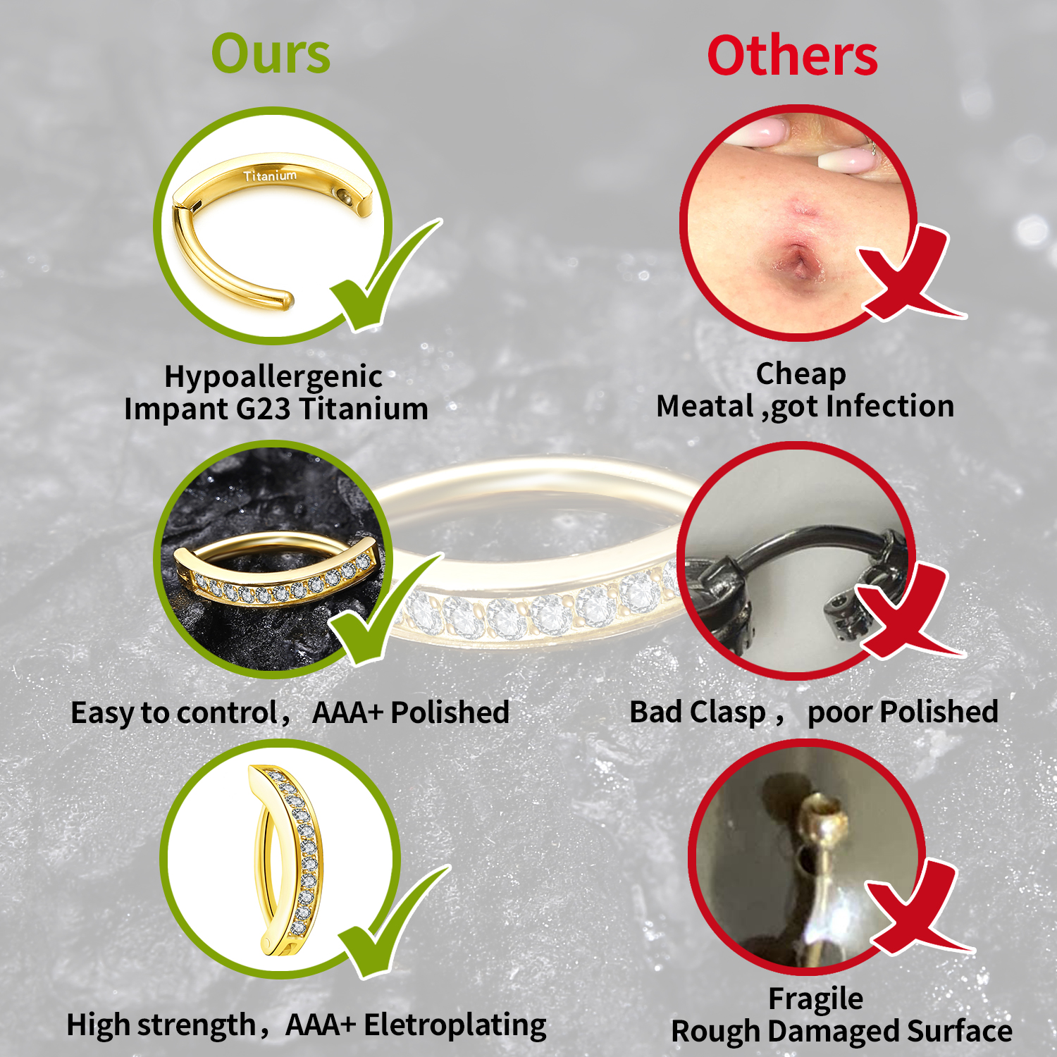 14G G23 Titanium Clicker Navelpiercing, 10/12mm Reverse Gebogen Hoepel Navel Barbell Body Piercing Sieraden