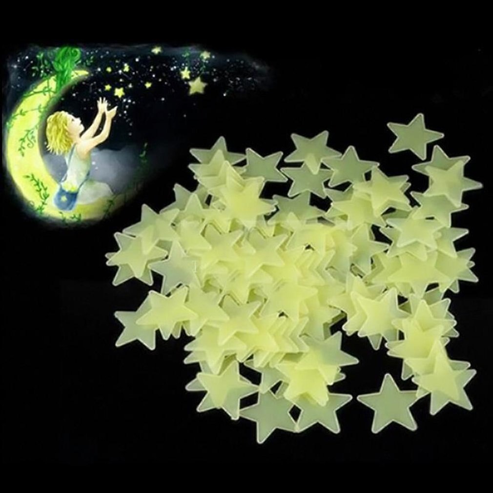 Autocollant mural étoile lumineuse fluorescente 3D, 3CM, 100 pièces, pour chambre à coucher, plafond, maison, pour enfants