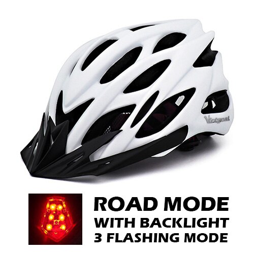 VICTGOAL Fahrrad Helm Licht Radfahren Helm Sonnenblende LED-hintergrundbeleuchtung Sicherheit MTB Berg Straße Fahrrad Helme Angeformten: Weiß LED