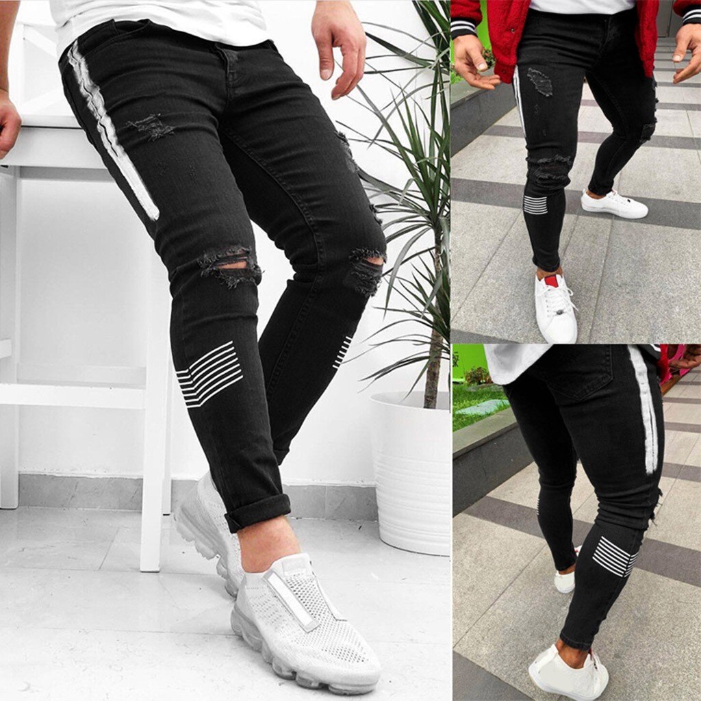 Mannen Mode Effen Denim Broek Verontruste Mannen Casual Cargo Broek Plus Size Sport Joggers Broeken Joggingbroek Fit * 3