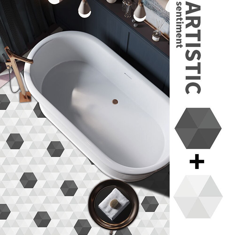 10 uds, calcomanía Hexagonal antideslizante para suelo, pegatinas impermeables para suelo de baño, azulejos autoadhesivos, decoración para sala de estar, papel tapiz
