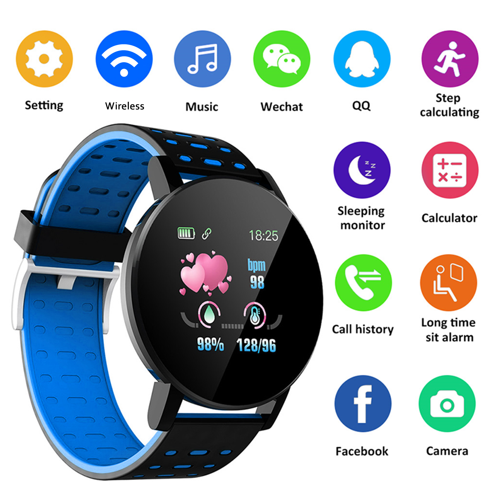Smartwatch Walk Step Counter Heart Rate Blood Pressure Monitor Bracelet Pedometer Waterproof Fitness Tracker