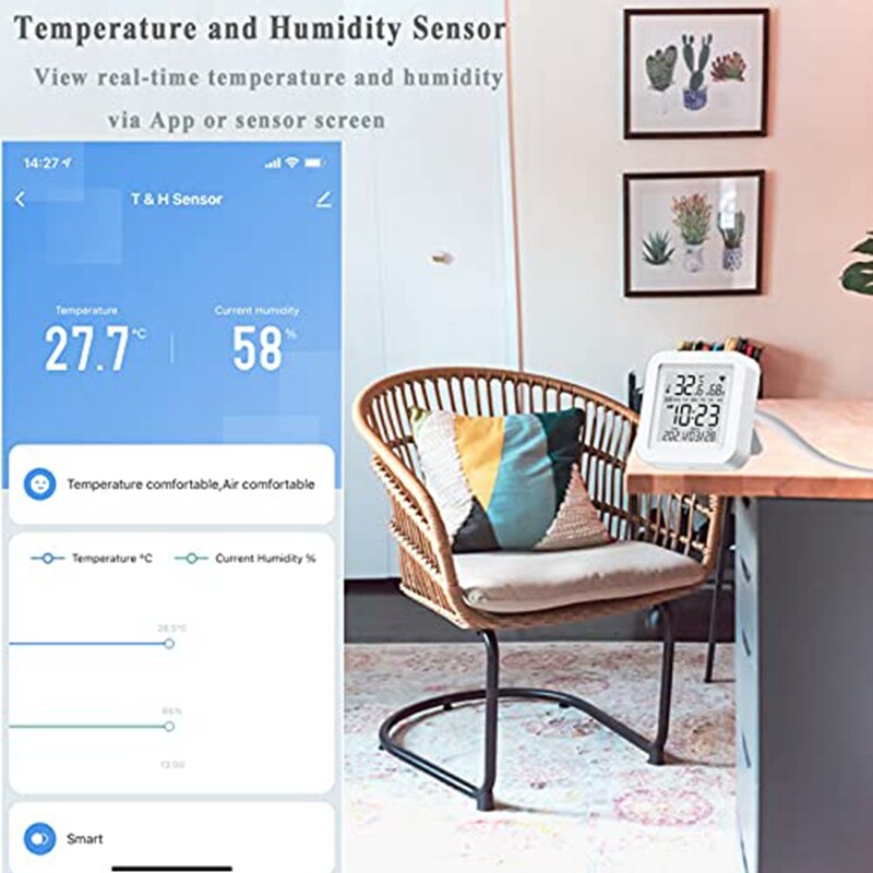 Smart Wifi Temperature Humidity Monitor Tuya Wireless Temperature Humidity Sensor Work With Alexa &amp; Google Assistant