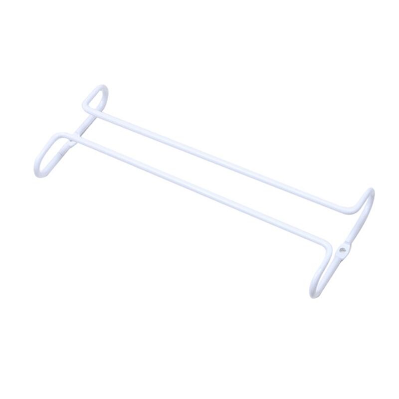 Enkelt række suspension hængende vinglasholder omvendt hylde monteret på kabinet glas cup arrangør til bar køkken: Hvid