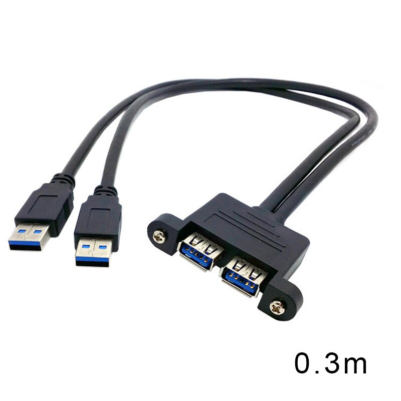Dual USB 3.0 Male to Female Extension Cable with Screw Mount Hole for Home Office SP99: 0.3m