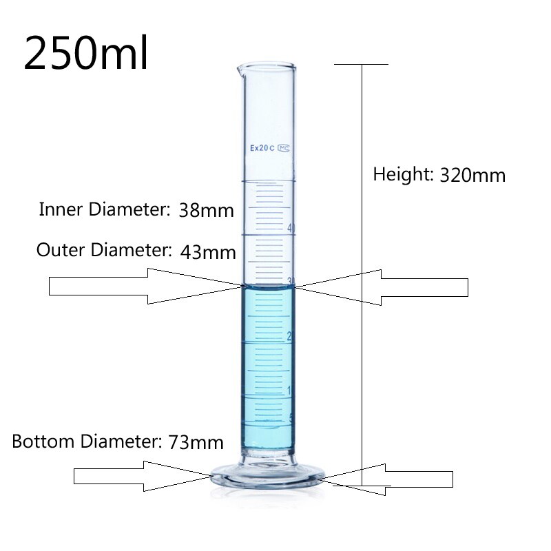 1pc 250mL Graduated Glass Measuring Cylinder Graduated Cylinder Laboratory Chemistry Equipment