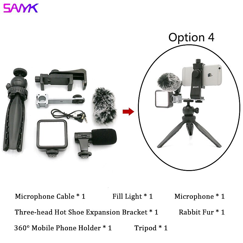 SANYK Mobile Phone Stabilizer Anti-shake Handheld Vlogging Kit Photography Tripod With Microphone Led Light For Video Shooting: Option 4