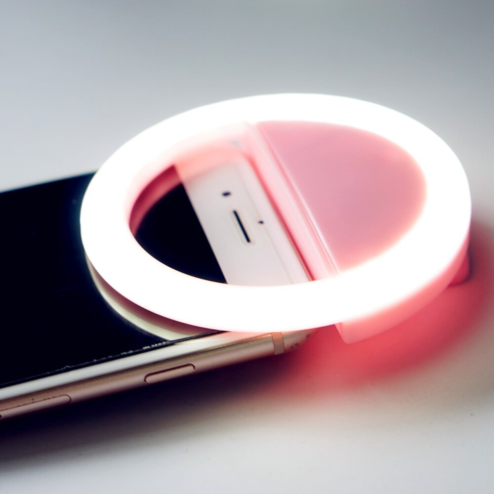 Universal selfie led flash ring lys bærbar lampe mobiltelefon linse til iphone xiaomi  mi9t samsung  s10 s9 lysende ringklip