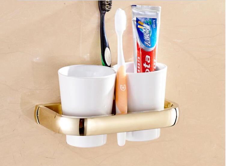 Badkamer Accessoires Set, Gouden Vierkante Papier Houder, Handdoek Bar, Zeep mand, Handdoekenrek, glas Plank Messing badkamer Hardware set: tooth brush holders