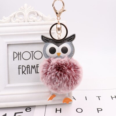Sød pompon ugle nøglering pom nøglering kanin pels bold pompon fluffy læder nøglering plys nøgleringe: Grøn