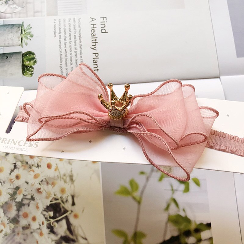 Baby Girls Bowknot Crown Headband Kids Lace Elastic Princess Hair Band Colorful Pompom Baby Hair Accessories: style1 dark pink