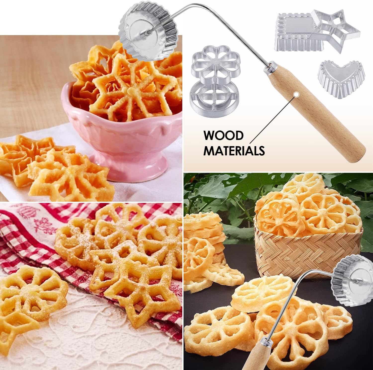 Aluminum Rosette Maker Molds Bunuelos Mold With Handle Pastry Tools Achappam Cookie Maker Baking Cooking Kitchen Accessories