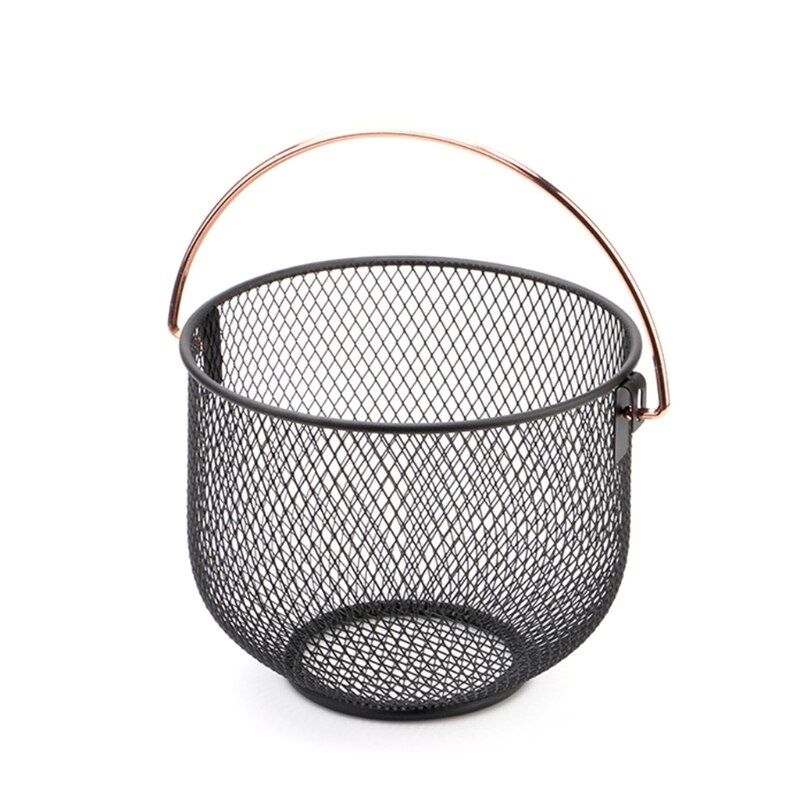 Metal Wire Round Openwork Drain Vegetable Wrought Iron Fruit Basket with Handle