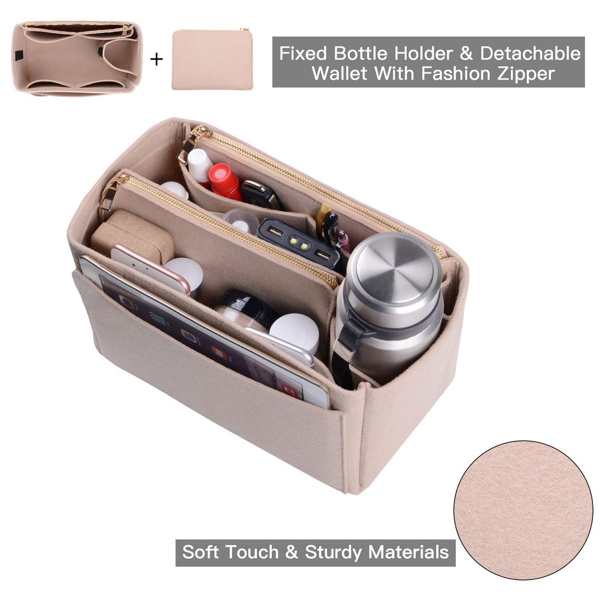 Purse Organizer Insert, Premium Vilt Bag Organizer voor Handtas handtas Tassen/Cosmetische Toilettas opbergtas