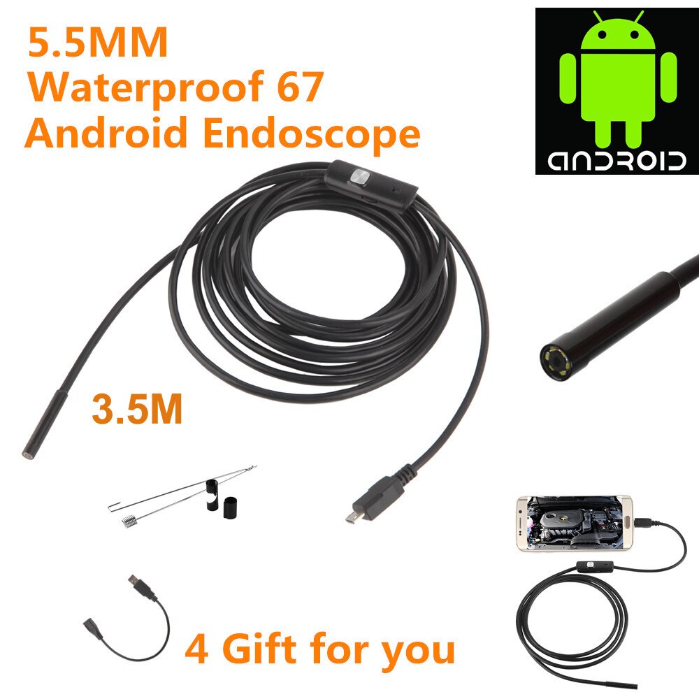 AN97 5,5mm 6 LED PC Android endoscopio 1 M/1,5 M/2 M/3,5 M/ 5 M USB boroscopio lente móvil para Android