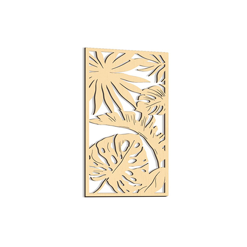 Decoración de pared artística hueca de madera 3D, planta de hoja de palma tallada en madera bohemia, adornos colgantes de pared, decoración Vintage para el hogar y la Oficina: Gris claro