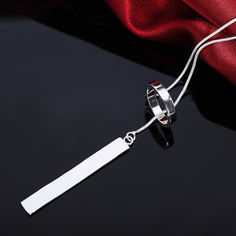 Zilver 925 Lange Cirkel Bar Hangers Ketting Kettingen Voor Vrouwen Valentijnsdag Mode-sieraden