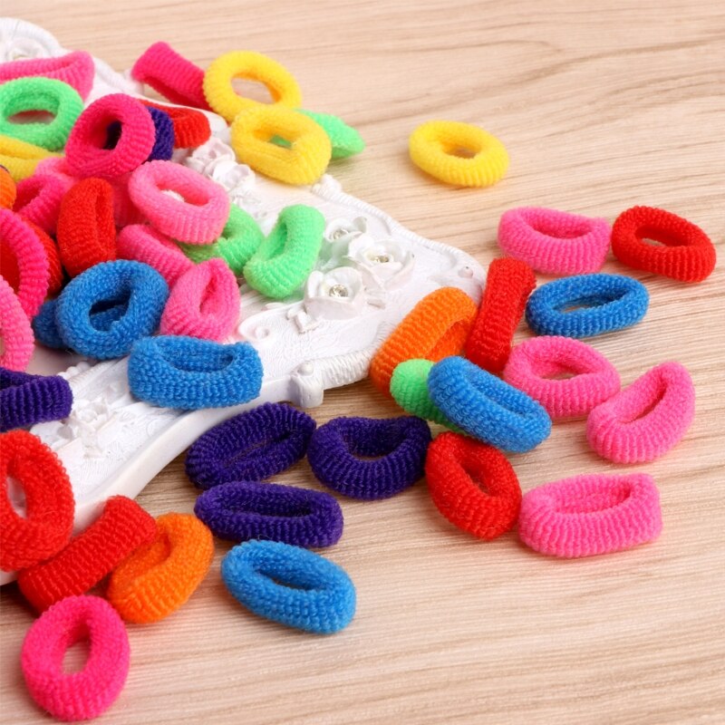 100 Pcs Colorful Child Kids Hair Holders Cute Rubber Hair Band Elastics Accessories Girl Charms Tie Gum