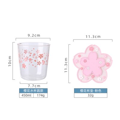 Tasse transparente à fleurs de cerisier, rose, café au lait, verre Sakura résistant à la chaleur, sous-verre Kawaii: C