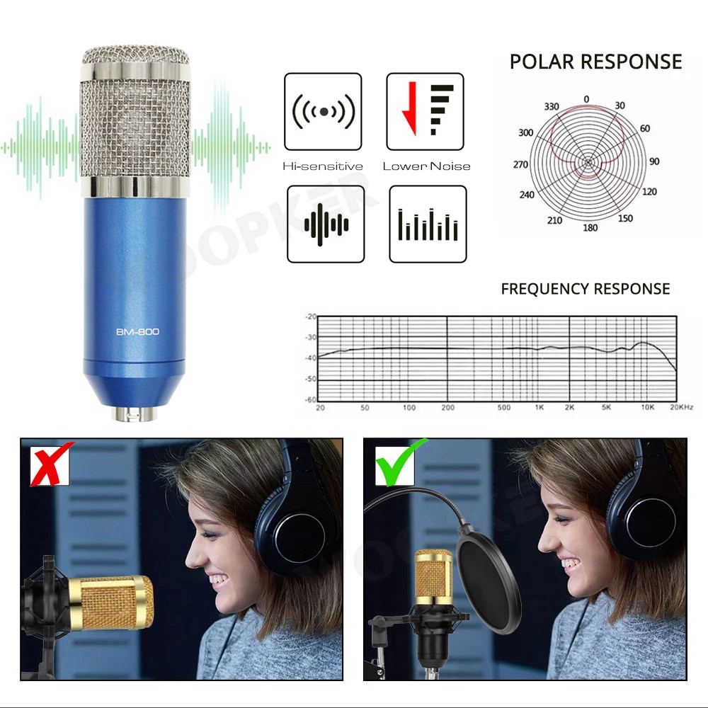 Professionnel Condensador Microfone Bm 800 Microphone with V9 Sound Card for Gaming PC Karaoke Studio Equipment USB Microfono