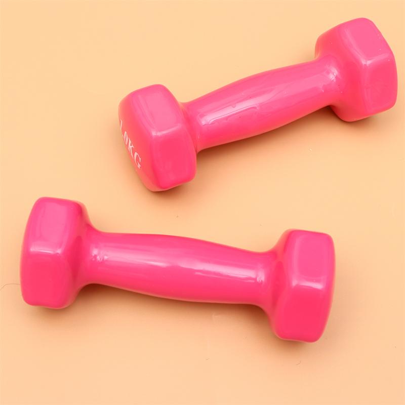 2PCS Plastic Dipping Cast Iron Dumbbells Fitness Dumbbells Hand Weights Fitness Equipment Gym Dumbbell For Women Man (1KG Pink)