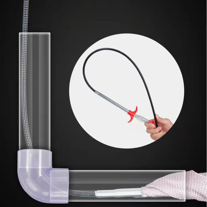60CM Pipe Cleaner Bathroom Cleaning Tools Plumbers Snake Pipeline Dredge Sink Hair Drain Cleaner Bend Sink Tool with Spring