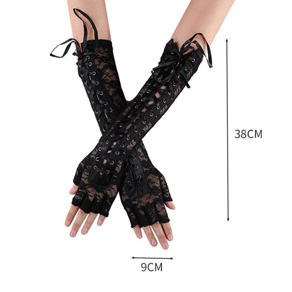Retro Long Gloves Steampunk Gothic Cosplay Lace Corset Half-finger Gloves Ribbon Fishnet Mesh Wedding Prom Costume Accessory