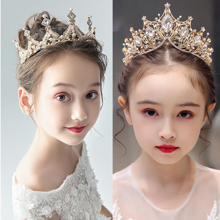 Girl Crown Birthday Party Retro Luxury Crystal Tiaras Crowns Princess Queen Rhinestone Veil Tiara Hairwear Hair Accessory