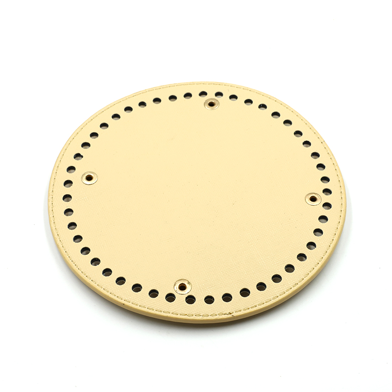Redondo saco de couro inferior com furos rebite para artesanal tricô diy bolsa de ombro acessórios 15cm: Beige