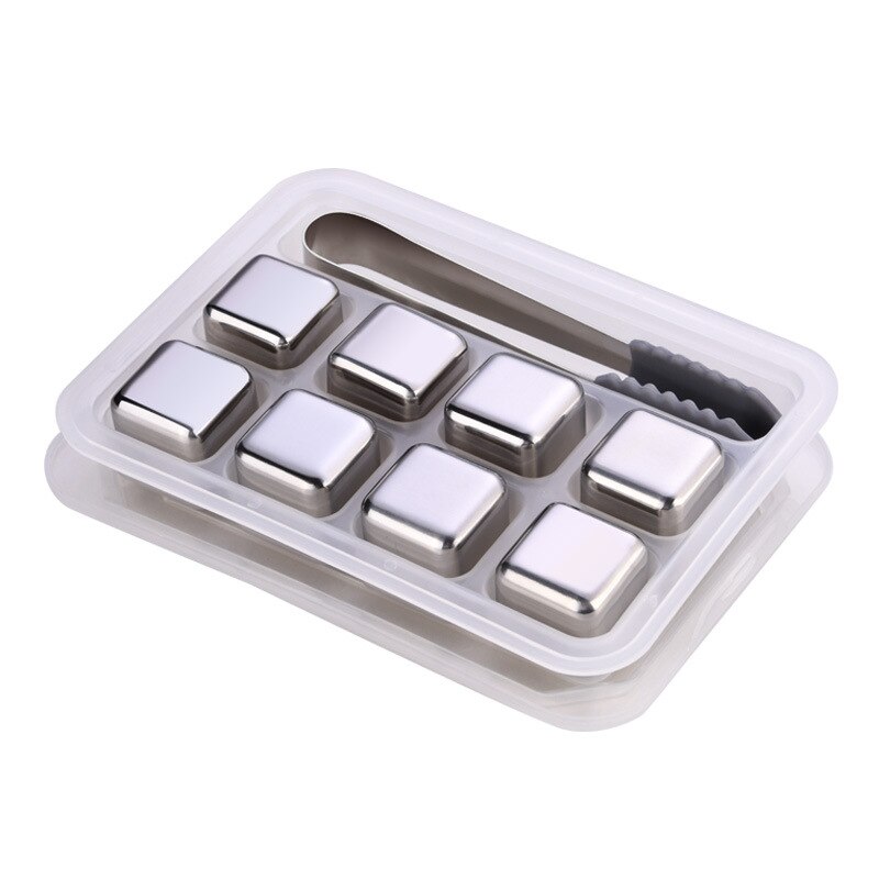 SSGP glaçons en acier inoxydable | Vin, pierres à whisky, refroidisseur de bière en métal réutilisable pour Vodka, Champagne Wort Bar 304: 8pcs with ice clip