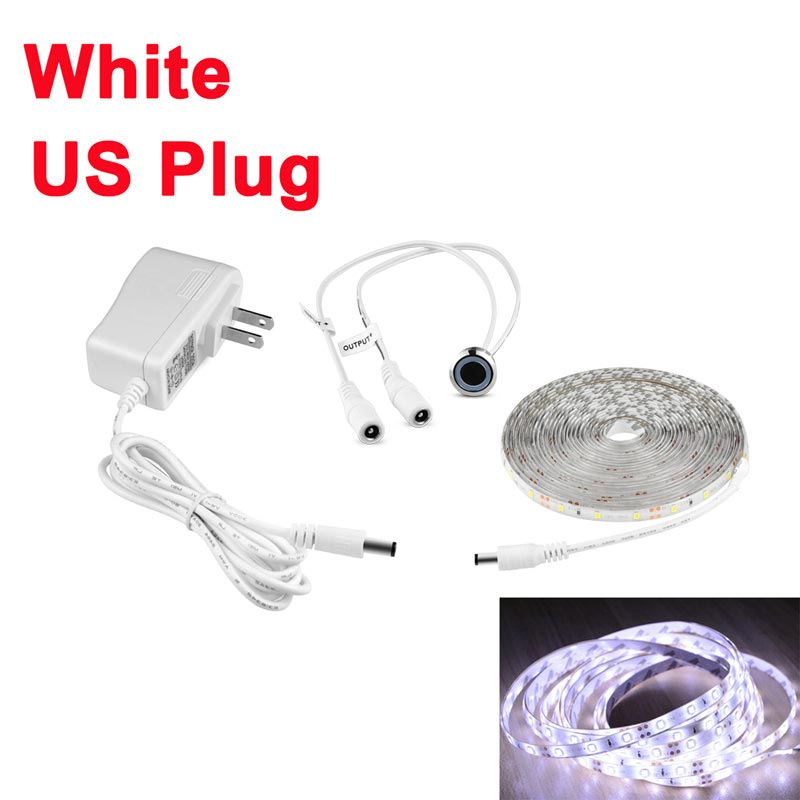 Touch Dimbare LED Strip licht lamp 12V Diode Tape Met Traploze Touch Sensor Dimmer DIY Closet Kast Nachtkastje Bed backlight: White With US / 5m