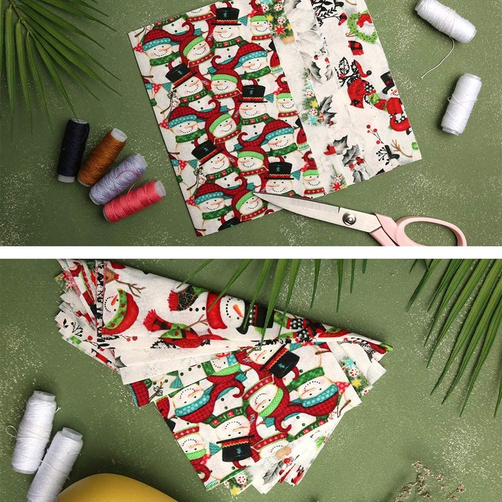 Dailylike 5 Pcs Christmas Cotton Fabric Christmas Fabric Quilting Fabric Precut Fabric Bundles for DIY Craft Christmas Party