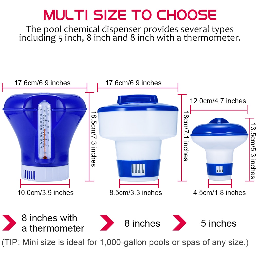 Pool Chemical Dispenser Automatic Thermometer 5/8 Inch Swimming Pool Pump Floating Chemical Chlorine Dispenser