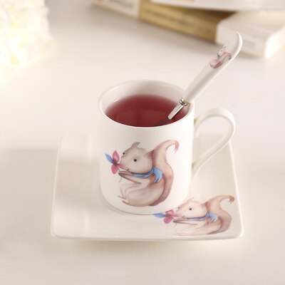 BN01037 European style Cute Animal coffee cup set 200ml good bone china coffee cup and saucer herbal tea cup set,indie hipster: Cute Squirrel