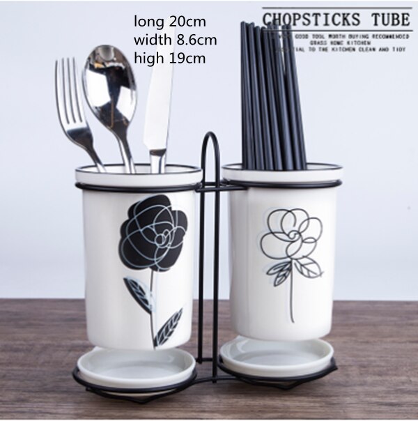 Kitchen Chopstick Basket Ceramic Chopstick Holder Drain Kitchen Household Knife and Fork Storage Box Bucket Flat Chopstick Cage: C-1SET