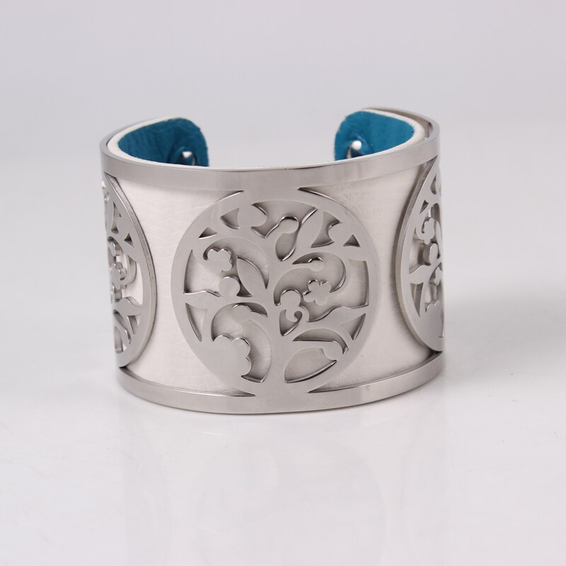 Árvore da vida pulseira de aço inoxidável ajustável georgette bangles intercambiáveis pulseira de couro para presente de jóias femininas: 5cm wide white