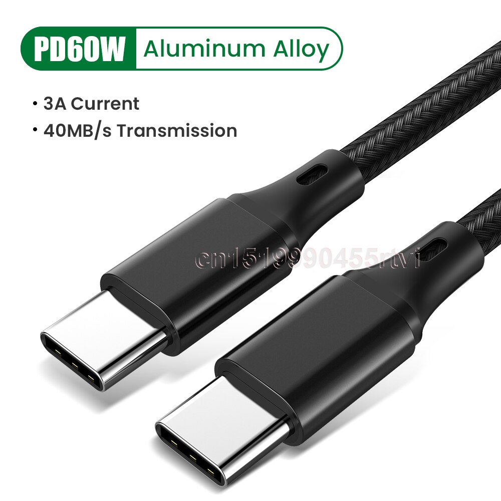 3a pd 60w superhurtige opladningskabel type c til type c kabel til samsung huawei xiaomi one plus ladeledning datakabel 1/1.5/2m: Sort / 2m