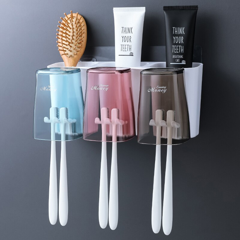 Ensemble de lavage de salle de bain-gratuit poinçonnage tenture murale brosse à dents rangement porte-brosse à dents bouche tasse brosse à dents support de verre
