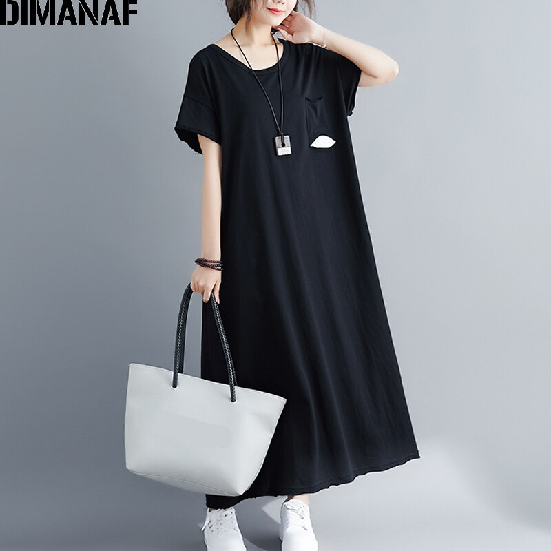 Dimanaf plus size vestido feminino tamanho grande algodão vestidos femininos roupas soltas casual senhora maxi vestido longo básico sólido verão 2021