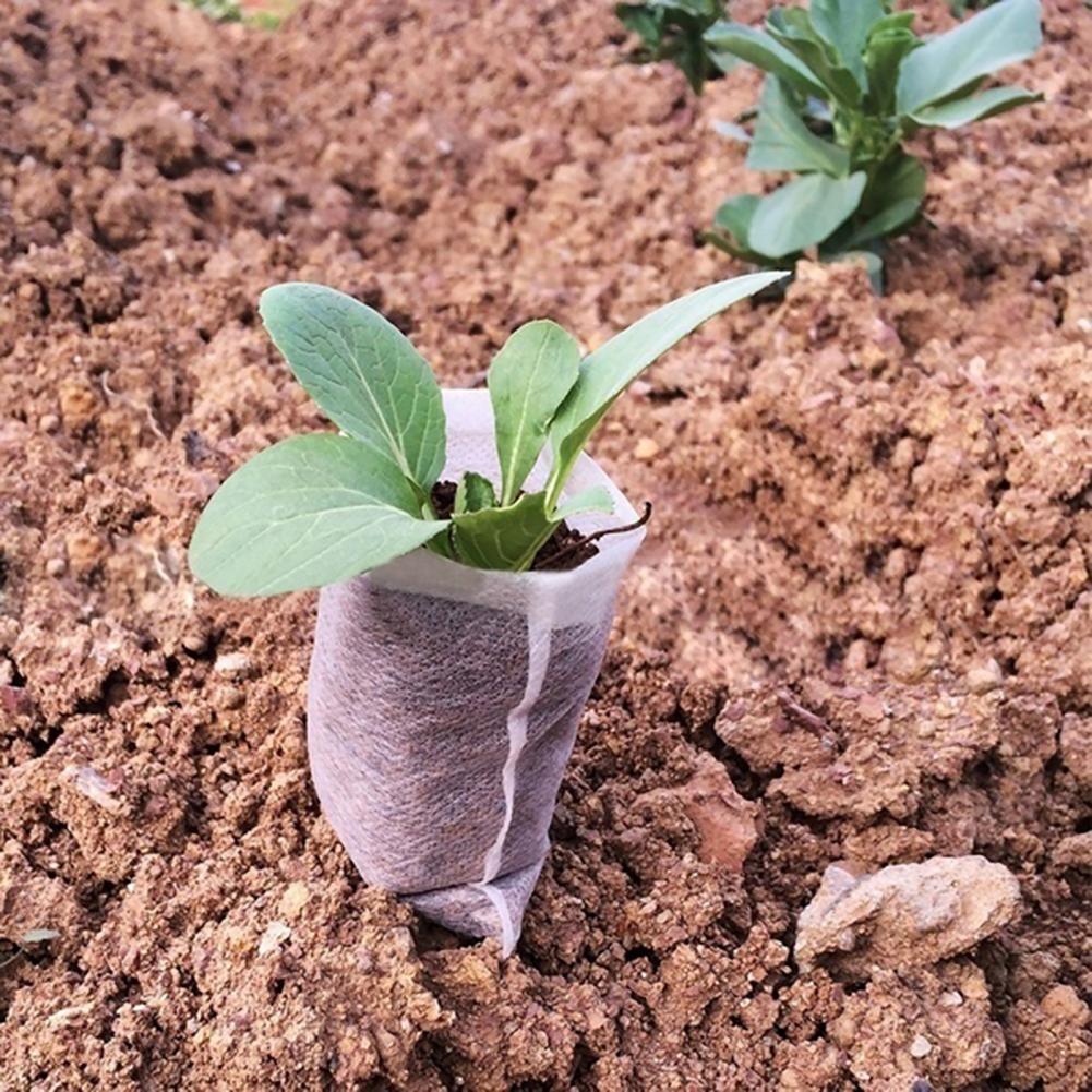 100Pcs Eco-Friendly Ventilate Bag Biodegradable Nonwoven Fabric Nursery Plant Grow Bags Seedling/Growing Planter Planting Pots