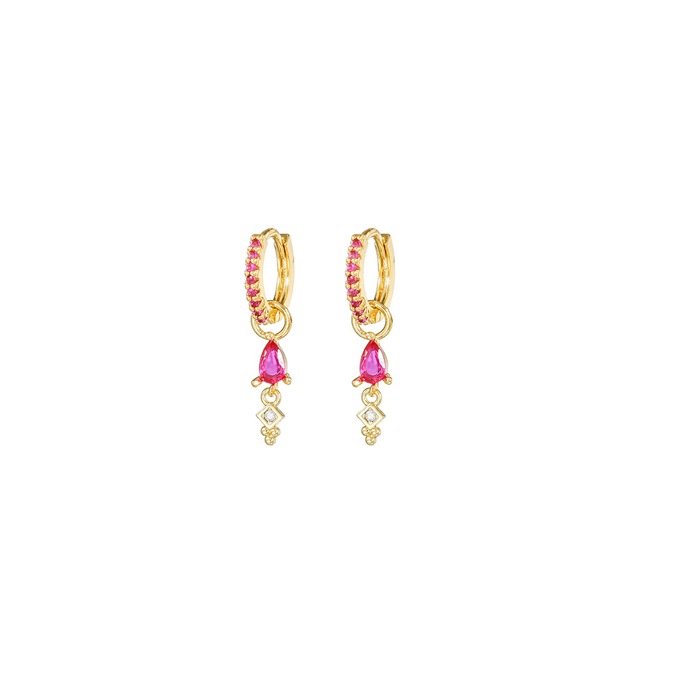 Pendiente de aro de gota de agua de acero inoxidable con circonita roja y rosa de lujo para mujer, joyería Huggie chapada en oro de 18 quilates, pendientes para mujer