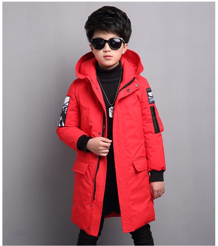 Kids Lange Hooded Parka Jas Winter Jas Voor Jongen Winter Kleding Dikke Katoenen Winterjas Voor Jongen Tiener Warme Bovenkleding: Rood / 5