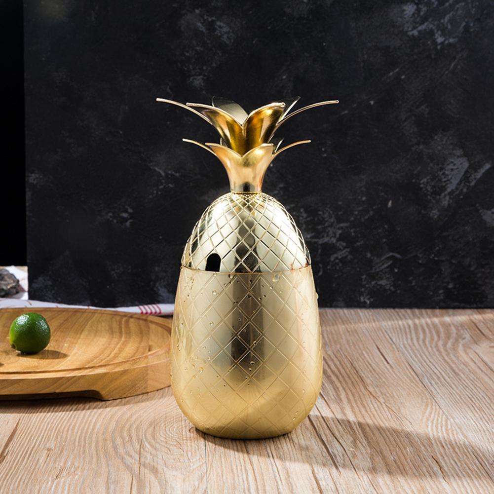 Décoration en verre de Cocktail d'acier inoxydable de forme d'ananas: 550ml gold