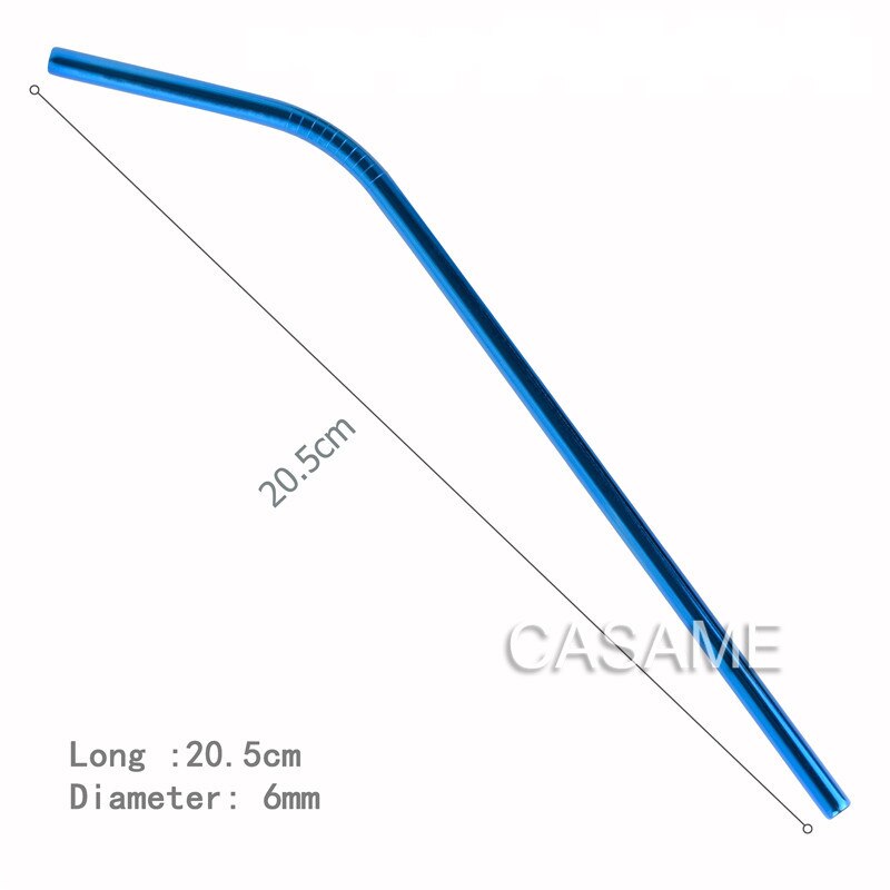Pailles réutilisables en acier inoxydable, 6 pièces, pailles en métal doré de alimentaire, ensemble de brosses pour fête juteuse,: Blue Bent Straws